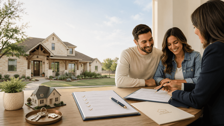 A Texas family reviewing a home-buying checklist with their real estate agent